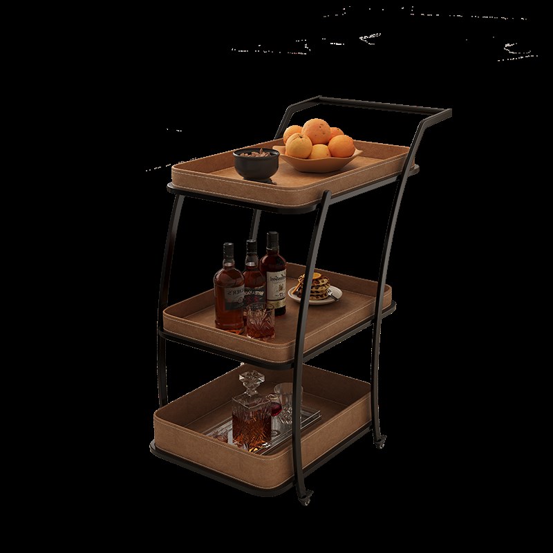 家用三层移动推车沙发边马鞍皮角几边几小户型方形茶几零食车带轮