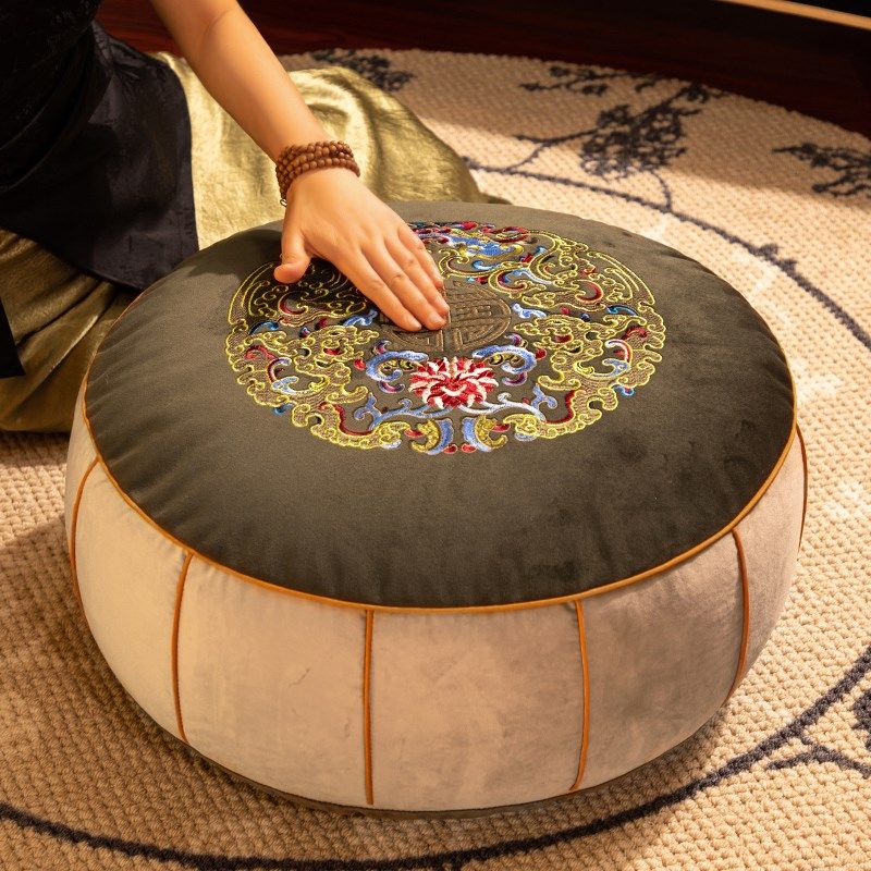 坐垫圆形地上看书刺绣端绒布中古地垫拆洗懒人沙发蒲团垫坐墩,居家布艺,蒲团,淘宝优惠券,粉丝福利购,淘宝优惠卷