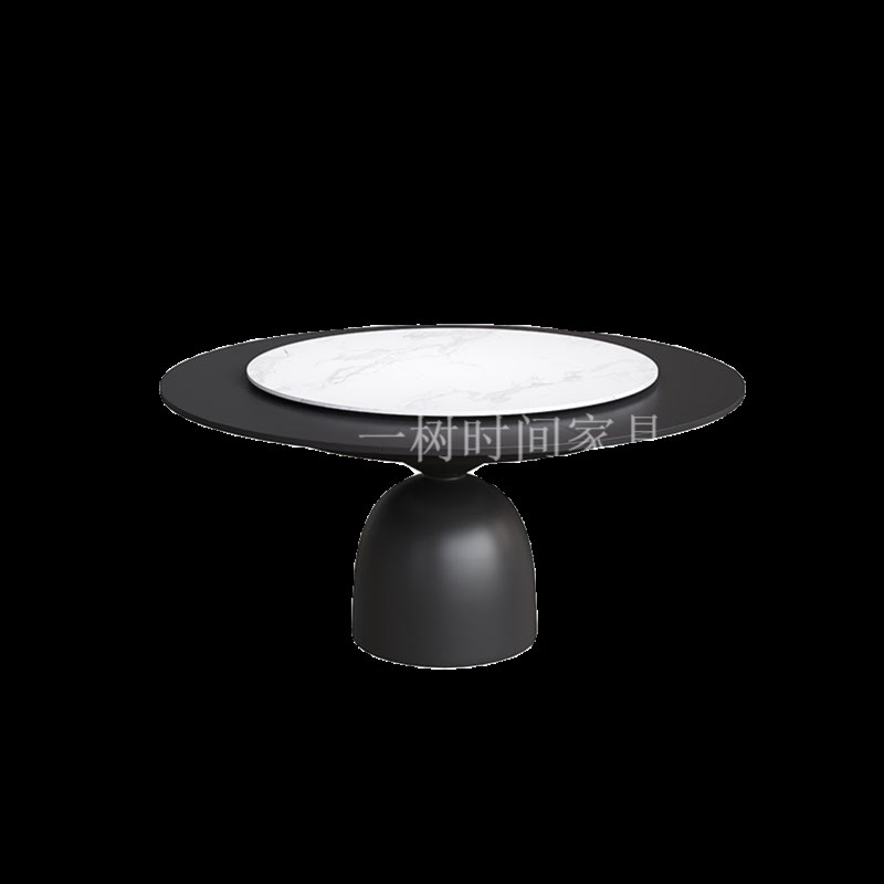 法式复古旋转变径圆桌家用小户型岩板圆形伸缩变形餐桌带转盘定制