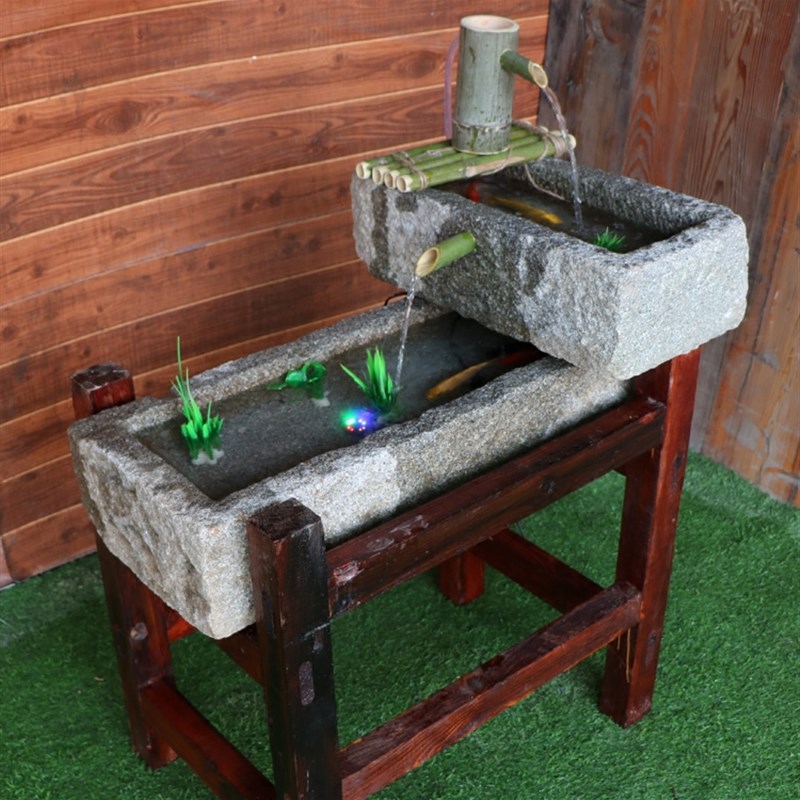 老石槽鱼缸水槽阳台石头鱼池洗手盆室内流水石头花盆石磨