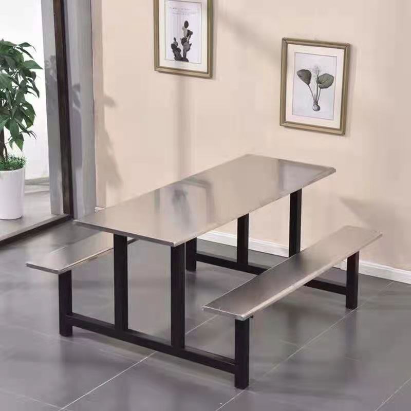 加厚不锈钢食堂餐桌椅快餐连体桌椅学校学生工厂人人8人餐桌