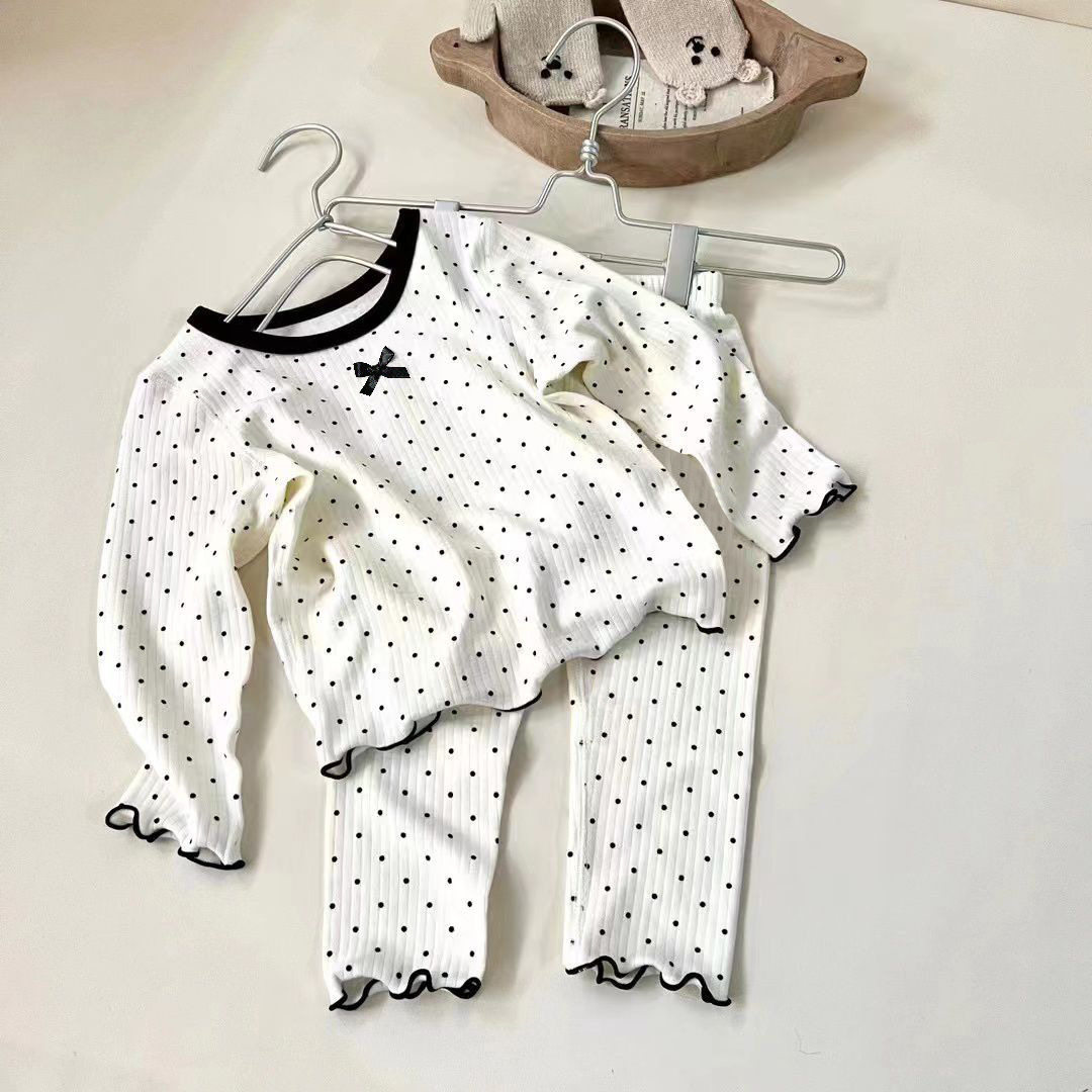 女童秋款波点蝴蝶结家居服套装