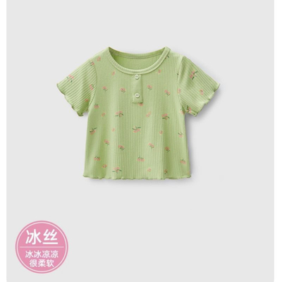女童夏季冰丝短袖T恤透气打底