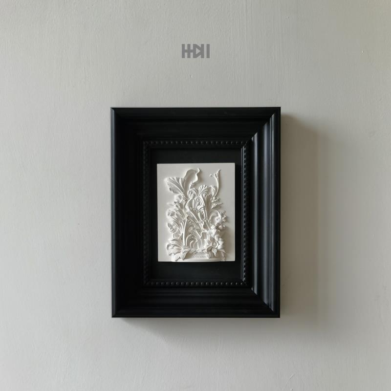 |轻奢水泥混凝土立体浮雕雕塑装饰画花草植物简约现代图片