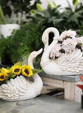动物花盆装饰品可爱的天鹅户外庭院布局园艺阳台花园装饰房子创意