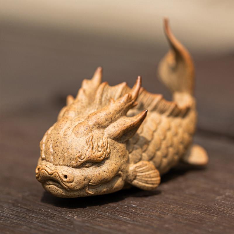 景德镇陶红龙茶宠摆缸件精品可养茶桌造景山海QEI鱼经文创麒麟貔