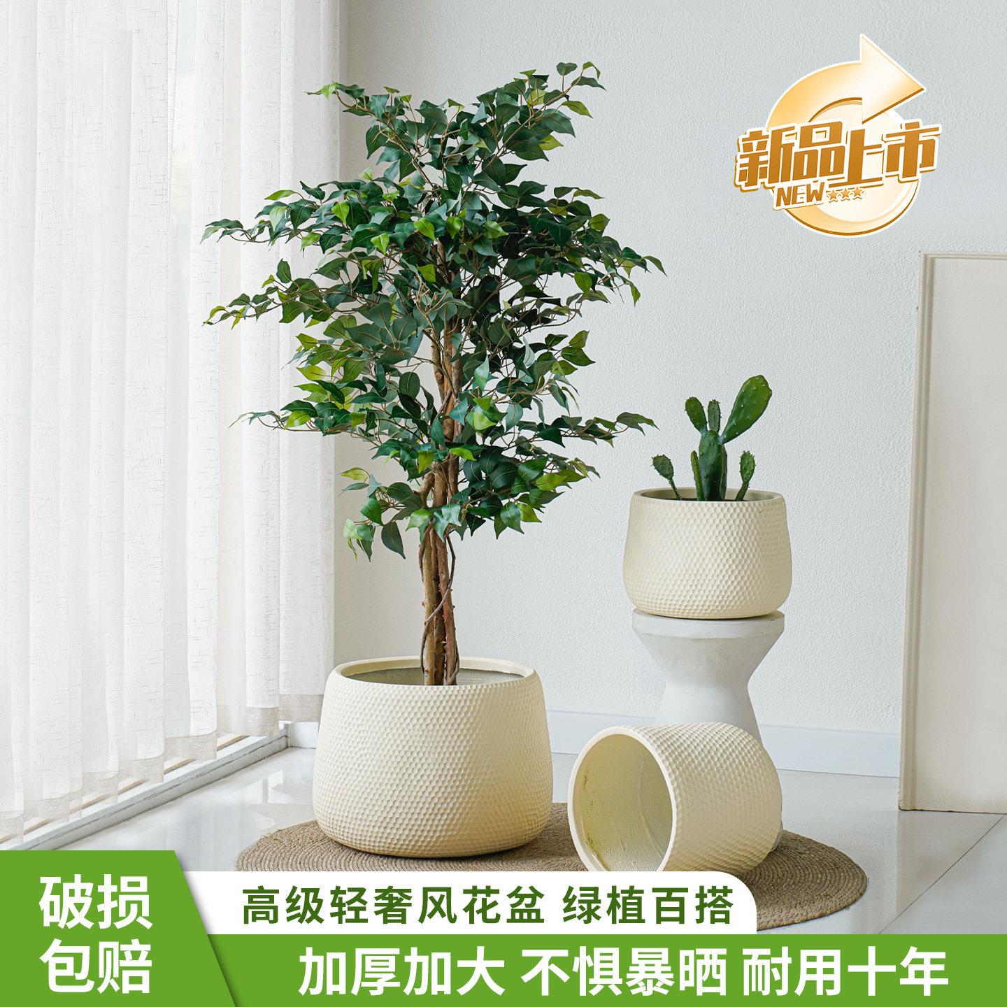 欧式透气白AZC摆色泥带孔水泥花盆吸水绿植盆栽花器厅阳客镁台装