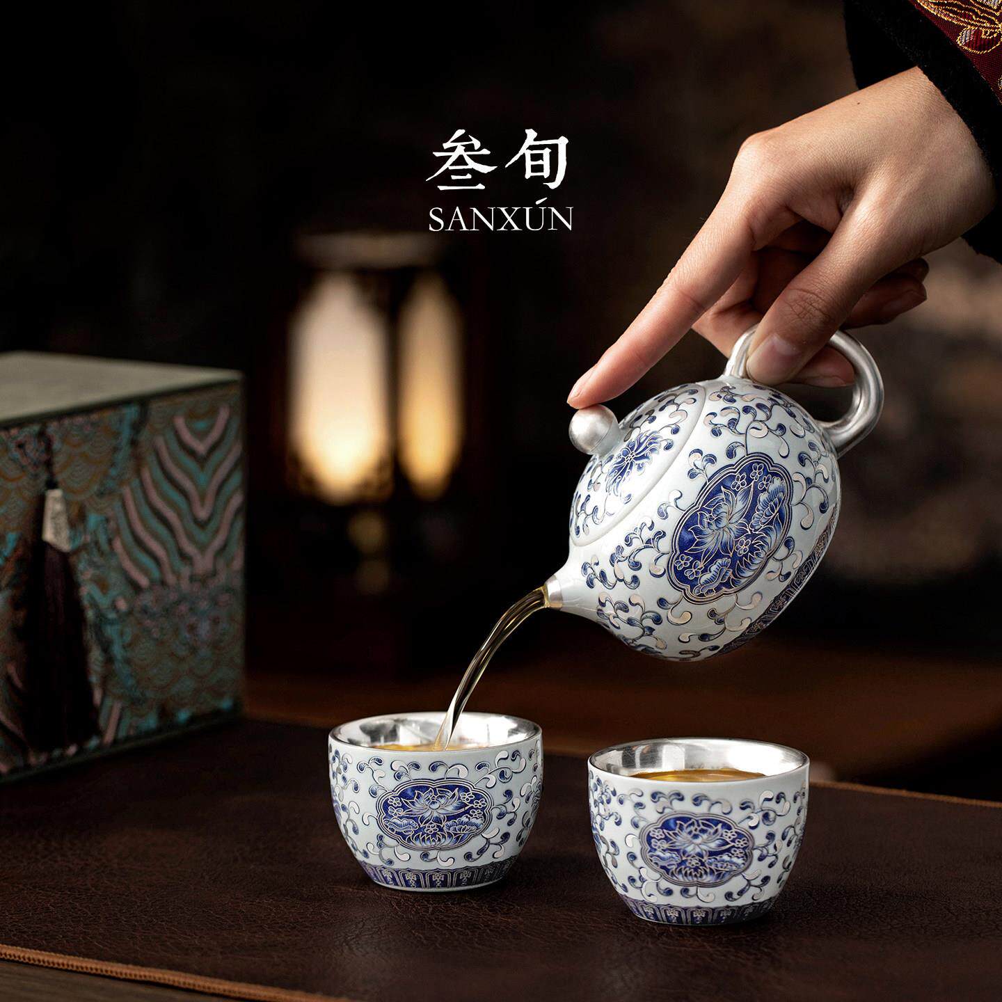鎏银家青lyczl-03花缠枝莲茶杯主人杯品茗杯高档用个茶盒人专用杯
