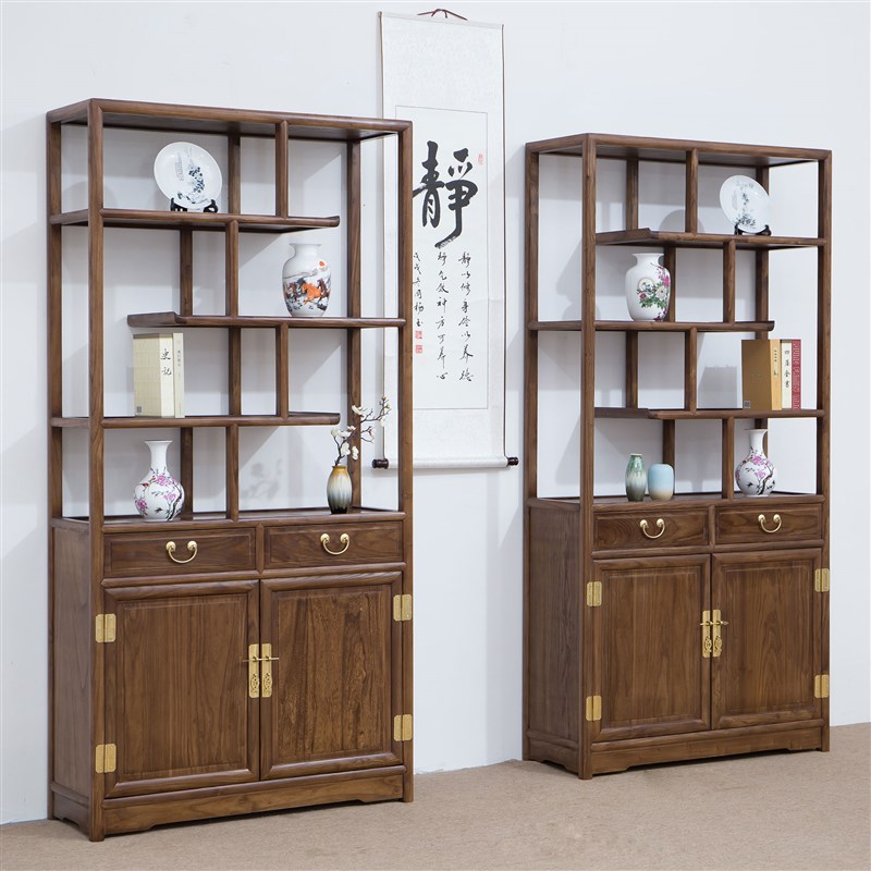 黑胡桃木博古架实木中式茶叶柜多宝阁客厅隔断置物架榫卯玄关柜子
