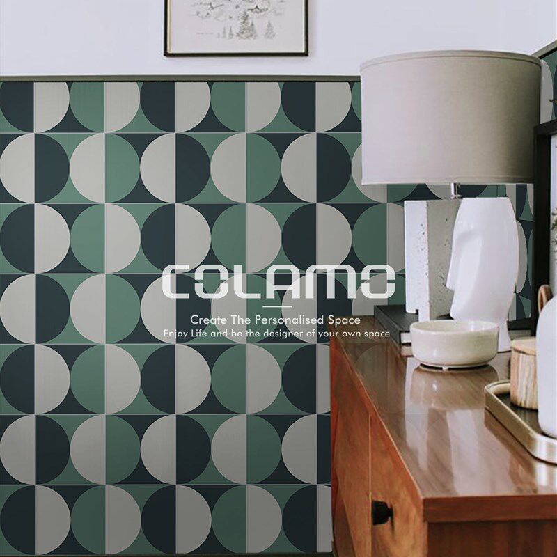 科拉莫 几何-法式复古风厨房卫生间自粘花砖牛油果绿墙面改造墙贴