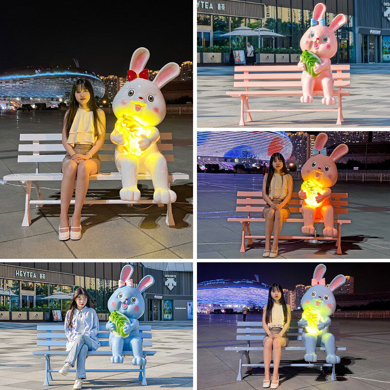 户外卡通动物座椅园林景区休闲公园椅网红玻璃钢雕塑商场美陈摆件