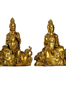 普贤文殊菩萨佛像铜像菩佛像摆件本命佛家居用供奉华严三圣神像