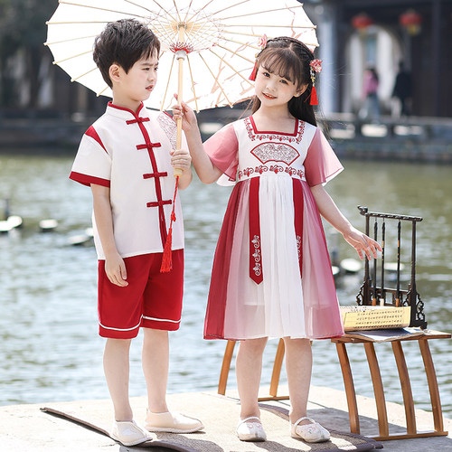 儿童汉服国学舞蹈服男女童夏季幼儿园毕业演出服小学生古装表演服