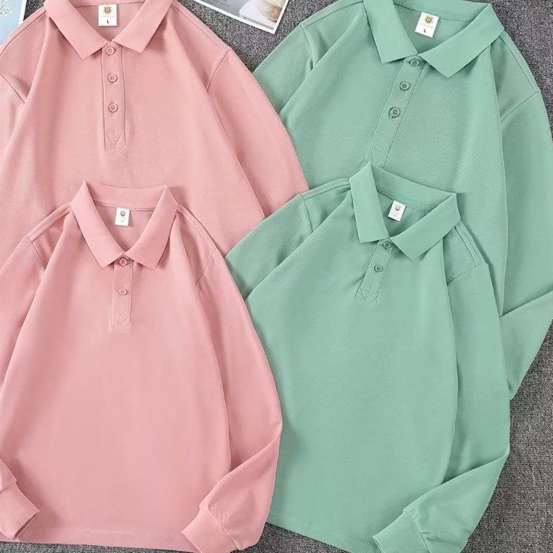 长绒棉翻领下摆开叉长袖POLO衫儿童亲子装T恤广告衫文化衫印logo