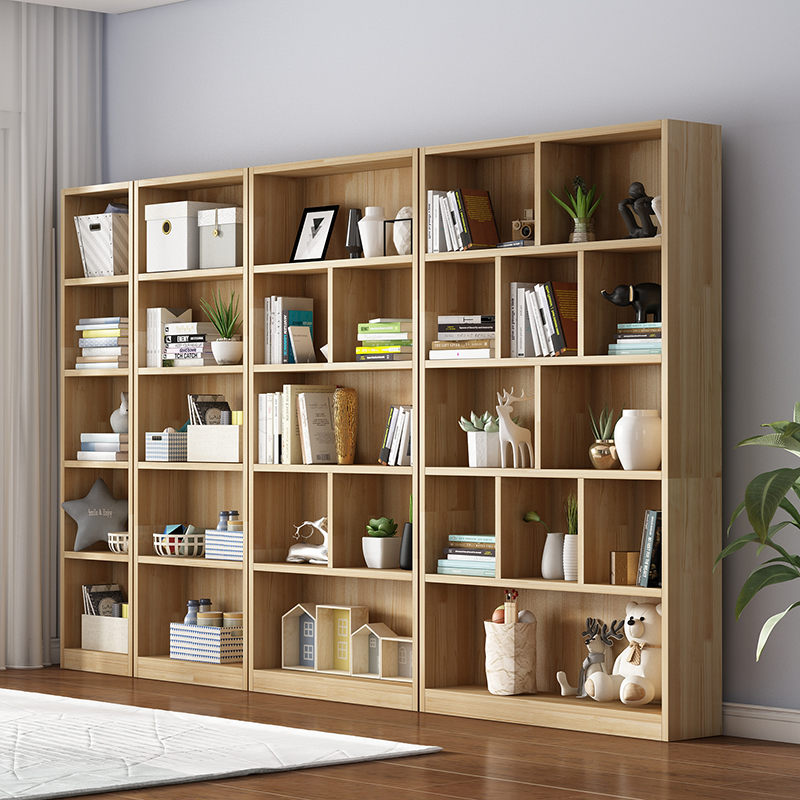 定制儿童书架实木书柜组合置物架松木书柜落地书橱带柜门储物架
