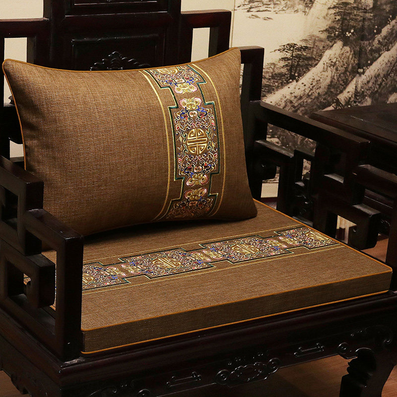 新中式沙发垫中式防滑坐垫实木家俱客厅座垫罗汉床垫五件套可定制
