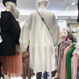 2024早秋新款中长款宽松长袖白色衬衫女很仙的法式连衣裙娃娃衫潮