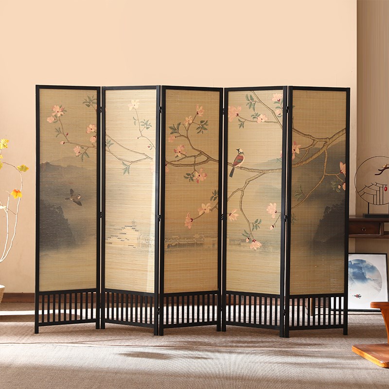 新中式隔断屏风客厅茶楼竹编简约遮挡折屏实木复古办公室屏障摆件