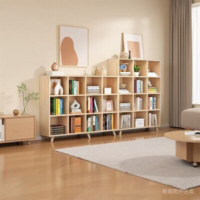 可定制实木落地柜收纳格置物架学生书柜幼儿园书架时尚组合柜带门