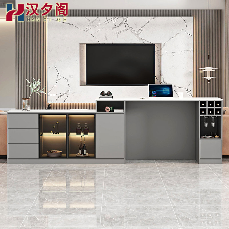 客厅沙发后双面岩板吧台柜轻奢家用隔断餐边柜酒柜一体组合定制