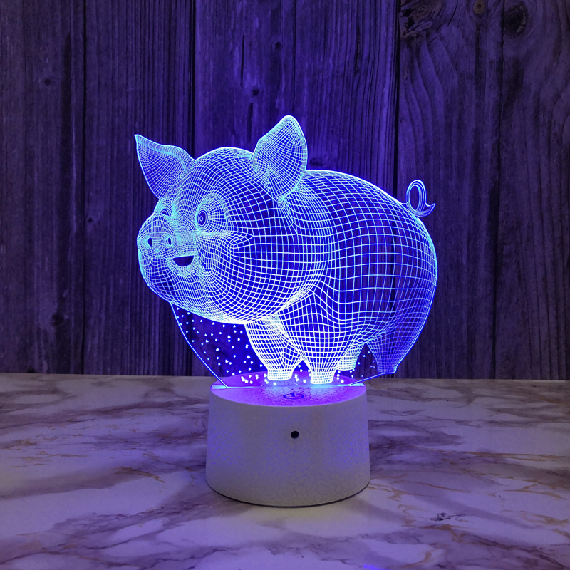 可爱猪猪3d小夜灯七彩变色氛围台灯卧室床头灯儿童房装饰伴睡夜灯