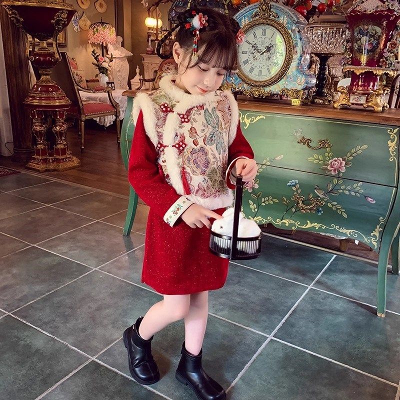 女童新中式拜年套装秋冬季2024新款洋气小女孩旗袍连衣裙子两件套,童装/婴儿装/亲子装,套装,淘宝优惠券,粉丝福利购,淘宝优惠卷