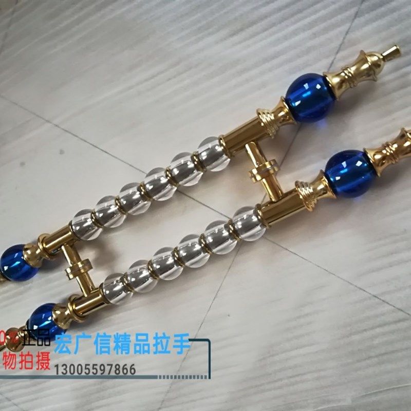欧式新款豪华大门水晶拉手不锈钢玻璃酒店KTV商场门把手古铜色