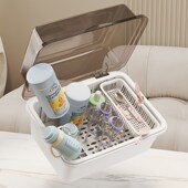 婴儿奶瓶收纳盒透明防尘置物架宝宝餐具收纳箱婴儿专用奶瓶沥水架