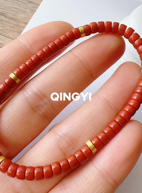 天然正品满色满肉南红玛瑙直切手链 18k金绿松石药片珠手串女款