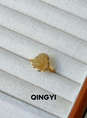 天然俄料和田玉糖玉佛公戒指s925银弥勒佛女款玉石指环送朋友礼物