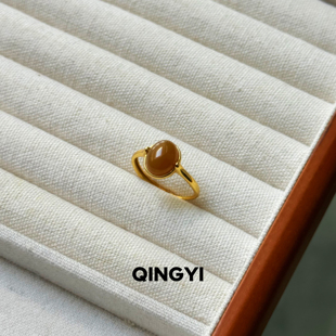 天然新疆且末和田玉糖玉蛋面戒指s925银红糖色女款玉石指环送朋友