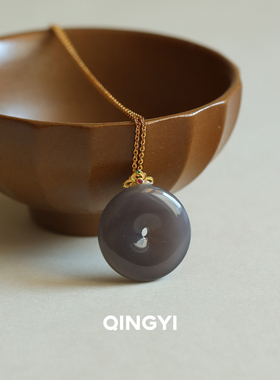 18k金青海和田玉烟紫平安扣挂件