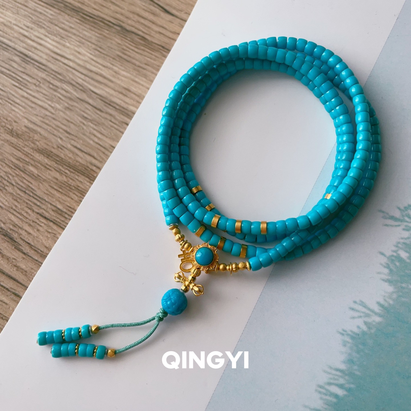 天然湖北原矿绿松石高瓷蓝玉化料老型珠手链18k金女款百搭手串