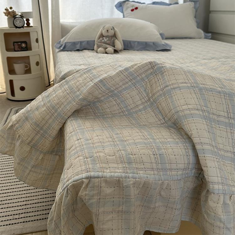 空韩系公VVX主风花边i绣ns刺水洗棉夏凉床盖被四件套夏季调被床盖