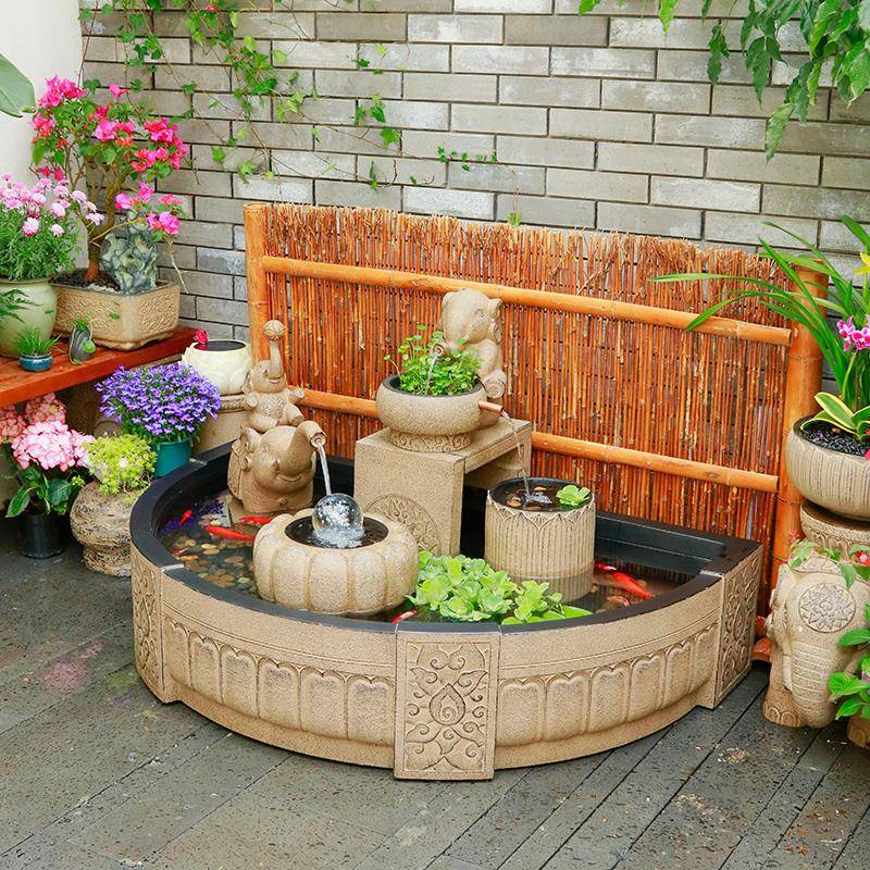 汉SFI韵摆堂庭流院花园鱼池水件流水器喷泉水国景观中风造景装饰