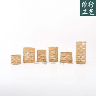 徐行草编杯套黄草编织手工镂空网眼花盆茶杯套桌面装饰摆件J