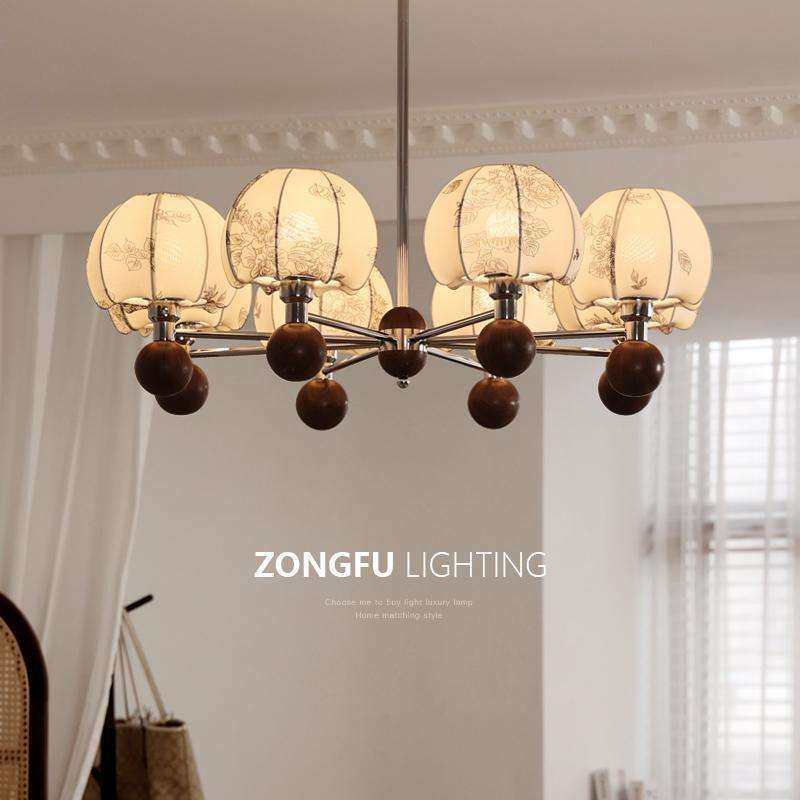 法式复古客厅灯吊灯中古南洋风客厅主灯美式胡桃木餐厅卧室吊灯具