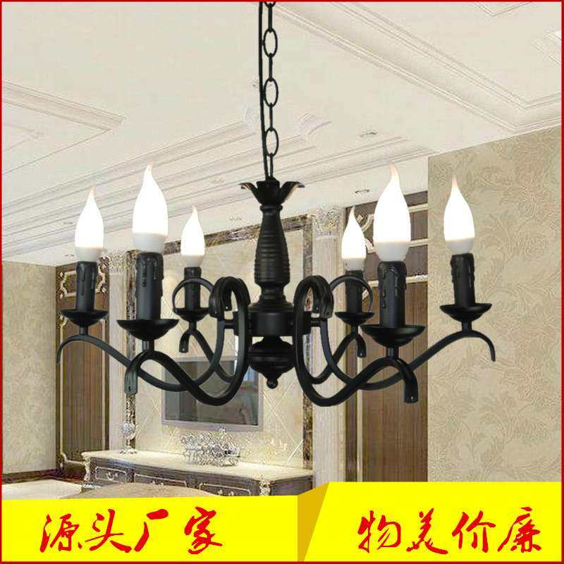 铁艺欧式简约蜡烛灯吸顶吊灯铁艺创意6头黑色仿古客厅卧室灯具饰