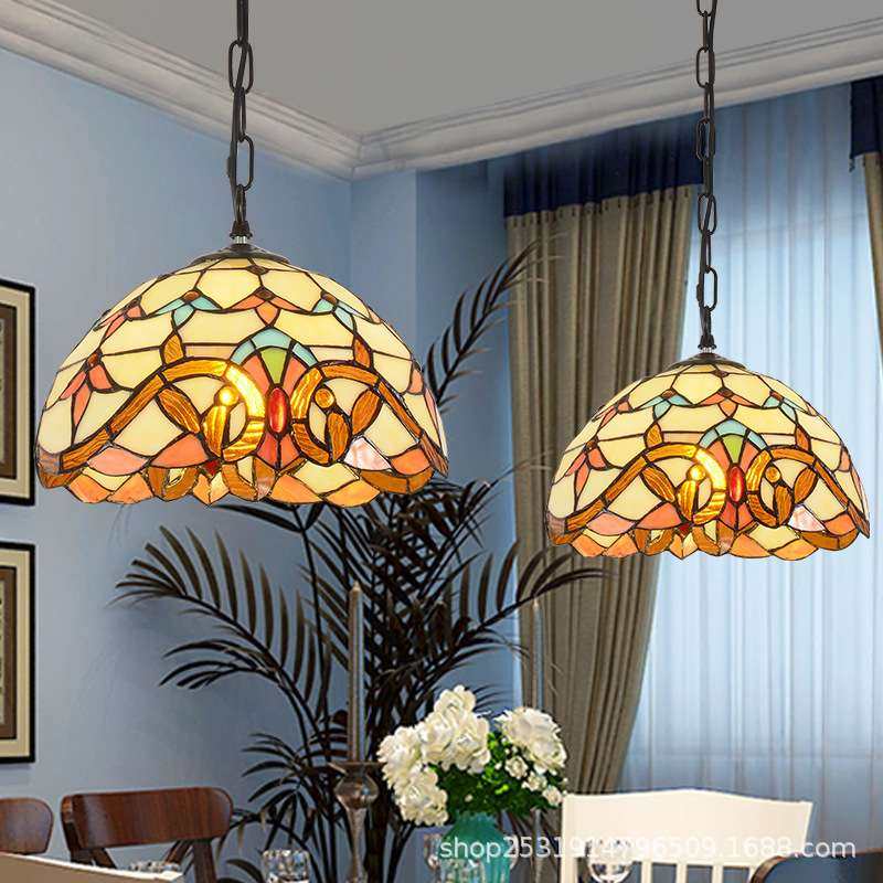 欧式美式复古彩色玻璃地中海酒吧床头玄关阳台过道餐厅日式小吊灯