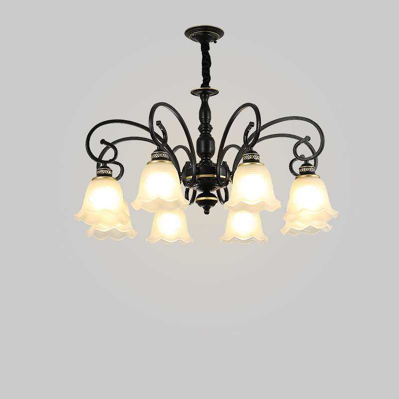 吊灯 铁艺简欧灯具客厅灯美式简约复古灯饰卧室灯欧式灯描金色