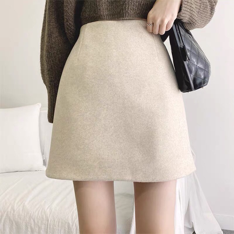 毛呢a字半身裙女秋冬2024新款高腰显瘦黑色半裙包臀短裙一步裙xs