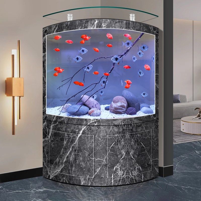 扇形创意轻奢金鱼缸办公室客厅酒店热弯玻璃中大型底滤智能水族箱,宠物/宠物食品及用品,底柜/落地缸,淘宝优惠券,粉丝福利购,淘宝优惠卷