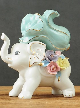 大象摆件室内卧室陶瓷家居装饰品电视柜酒柜客厅创意桌面结婚礼物