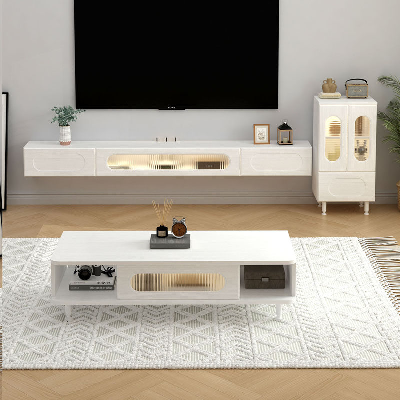 实木悬空电视柜客厅小户型壁挂电视柜茶几组合白色悬浮收纳储物柜