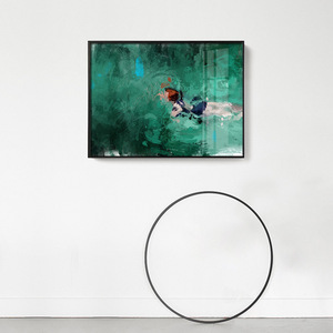 梦幻之美!人物抽象游泳装饰画人像油画墨绿色挂画人体裸艺术横版