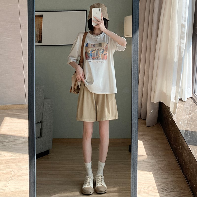 灰色天丝牛仔短裤女夏薄款高腰宽松显瘦学生百搭阔腿五分休闲中裤