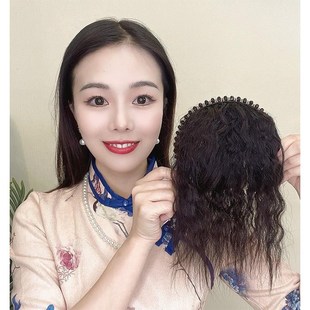 假发女刘海片水钻发箍玉米须一体式全真发遮盖白发串珠发箍补发块