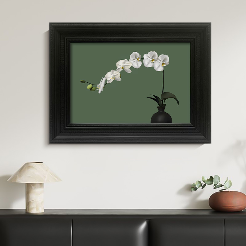《蝴蝶兰》中古风饭厅装饰画新中式禅意花卉壁画高级复古客厅挂画图片