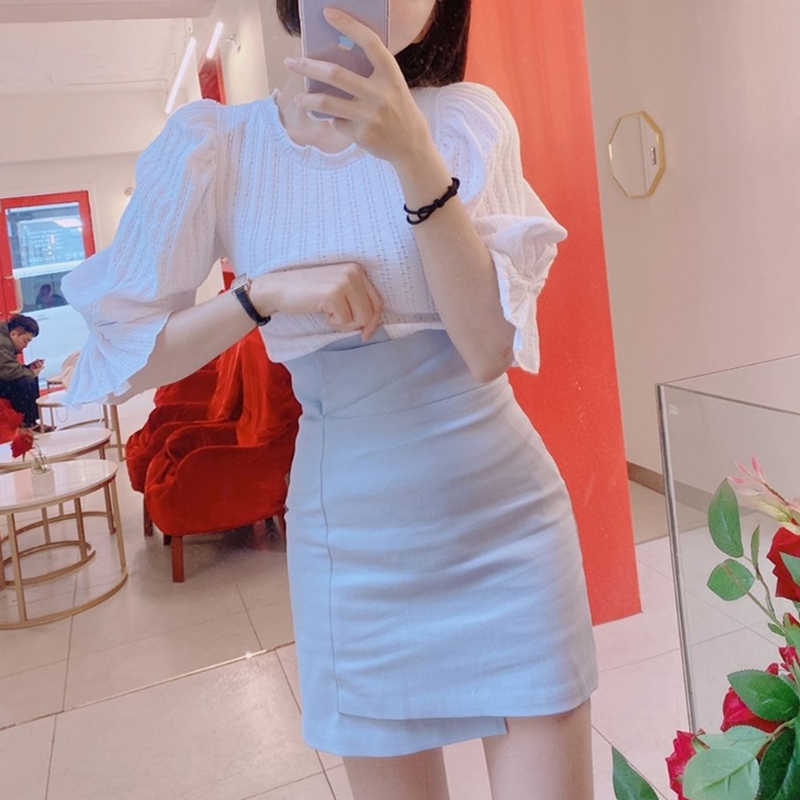 白色高腰半身裙不规则包臀裙女春秋新款修身裹裙黑色一步短裙显瘦