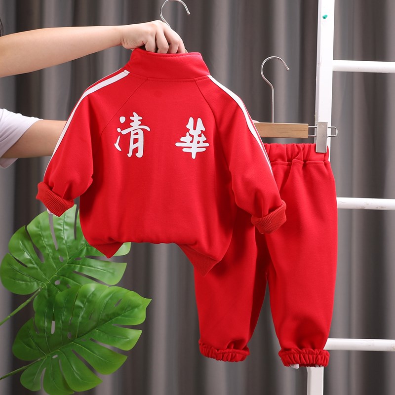 男宝宝秋装1周岁半一8八9五6九10个月春秋季衣服婴儿红色分体套装
